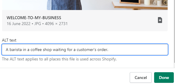 afbeelding alt shopify